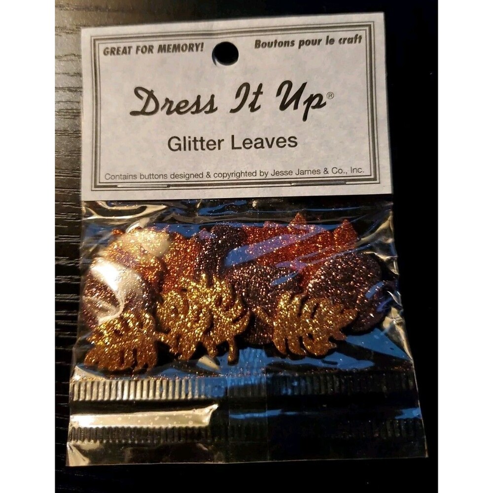 Dress It Up Buttons Glitter Leaves 12 Pcs Autumn Fall Scrapbooking Craft #4324